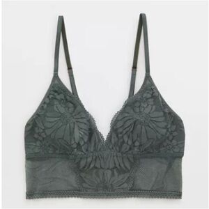 Aerie Hibiscus Lace Padded Longline Bralette in Elegant “Royal Palm” & Crochet.
